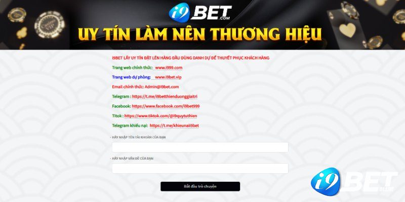 Giao diện liên hệ chăm sóc khách hàng tại nhà cái I9BET